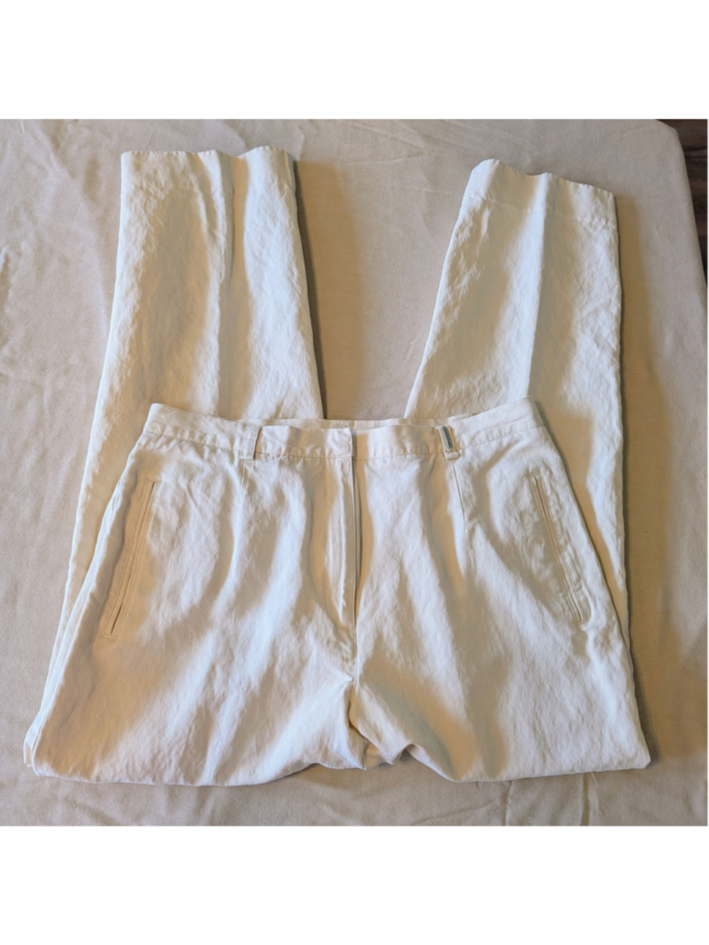 Liz Claiborne LizGolf Silk Linen Pants Beige Straight Leg Minimal Quiet Luxury - Picture 6 of 12